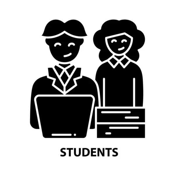 Ikona studentów, czarny znak wektorowy z edytowalnymi pociągnięciami, ilustracja koncepcyjna — Wektor stockowy