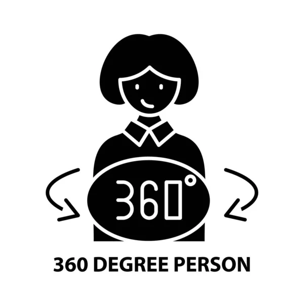 360 fokos személy ikon, fekete vektor jel szerkeszthető mozdulatokkal, koncepció illusztráció — Stock Vector