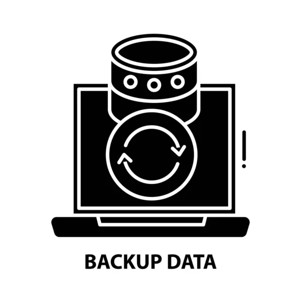 Ícone de símbolo de dados de backup, sinal de vetor preto com traços editáveis, ilustração conceito — Vetor de Stock