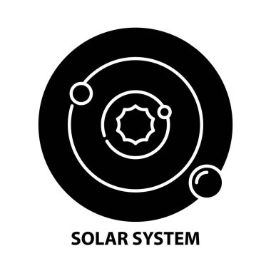 Güneş sistemi simgesi, düzenlenebilir vuruşlarla siyah vektör işareti, konsept illüstrasyon