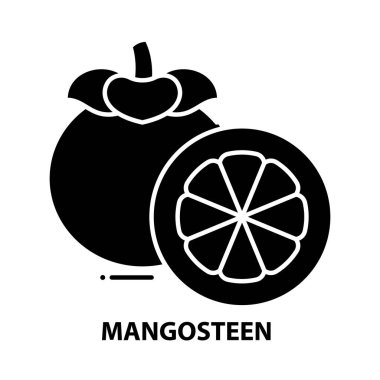 Mangosteen simgesi, düzenlenebilir vuruşlarla siyah vektör işareti, konsept illüstrasyon