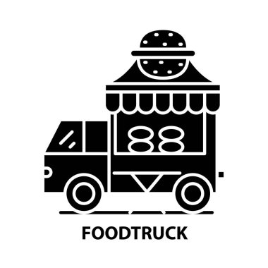 yemek kamyonu simgesi, düzenlenebilir vuruşlarla siyah vektör işareti, konsept illüstrasyon