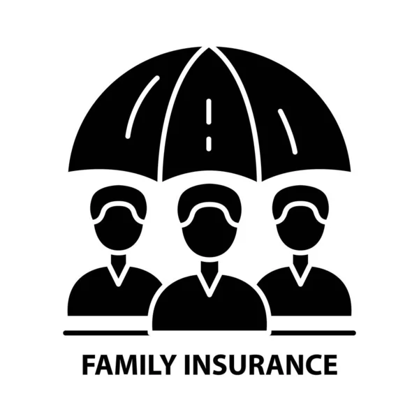 Icono de seguro familiar, signo de vector negro con trazos editables, ilustración de concepto — Archivo Imágenes Vectoriales
