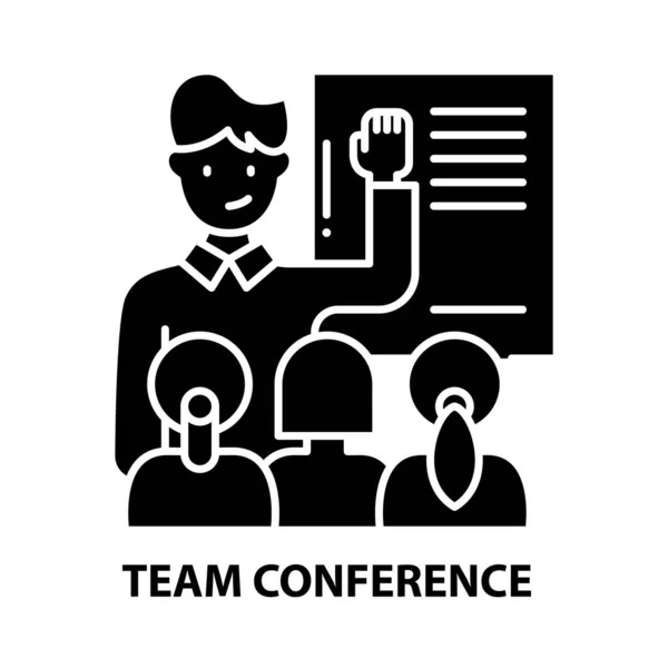 Icono de la conferencia del equipo, signo de vector negro con movimientos editables, ilustración de concepto — Vector de stock