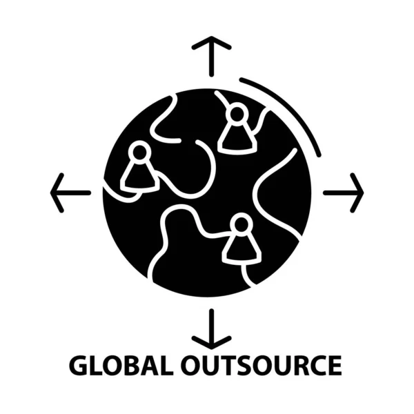Global outsource icon, black vector sign with editable stroke, 컨셉트 일러스트 — 스톡 벡터