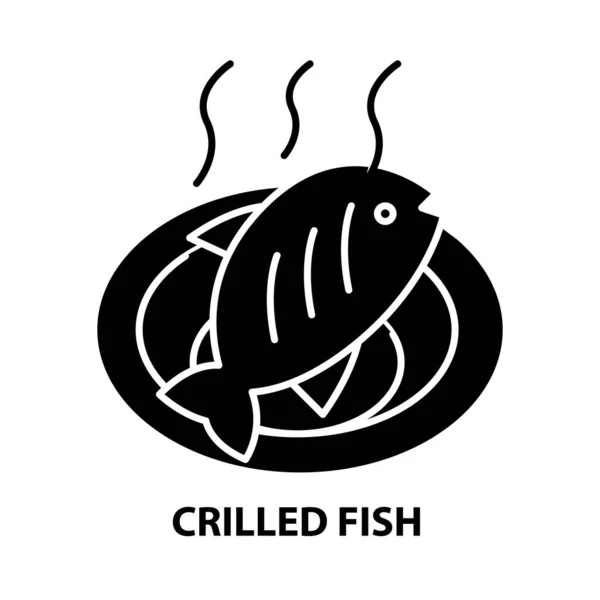 Icono de pescado a la parrilla, signo de vector negro con movimientos editables, ilustración de concepto — Vector de stock
