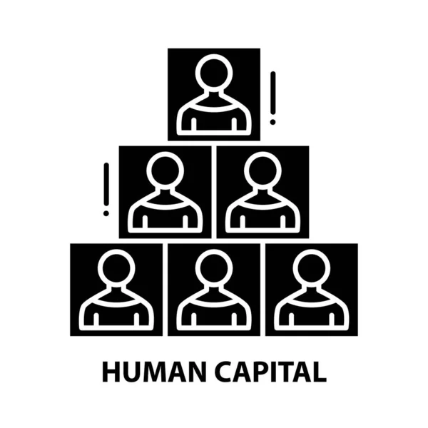 Значок человеческого капитала, черный векторный знак с редактируемыми штрихами, концептуальная иллюстрация — стоковый вектор