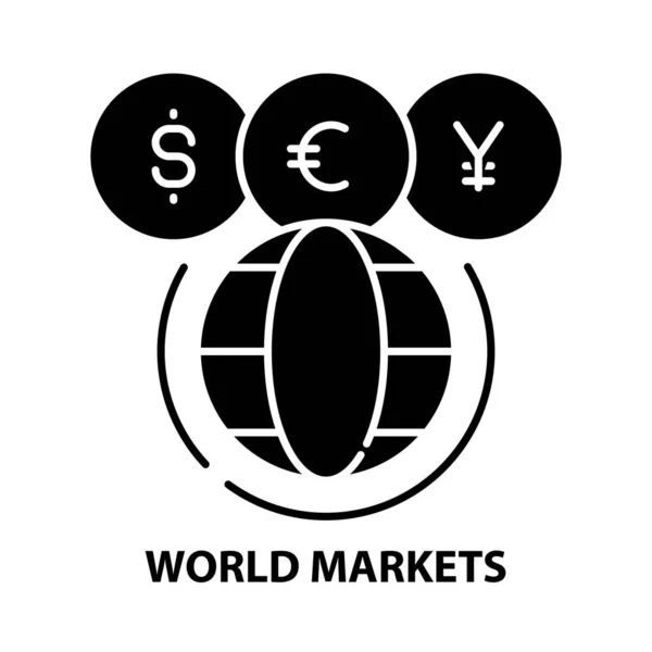 Ikona rynków światowych, czarny znak wektora z edytowalnymi pociągnięciami, ilustracja koncepcyjna — Wektor stockowy