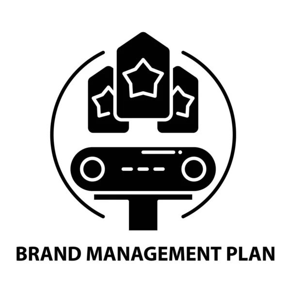 Ícone de plano de gestão de marca, sinal de vetor preto com traços editáveis, ilustração conceito — Vetor de Stock