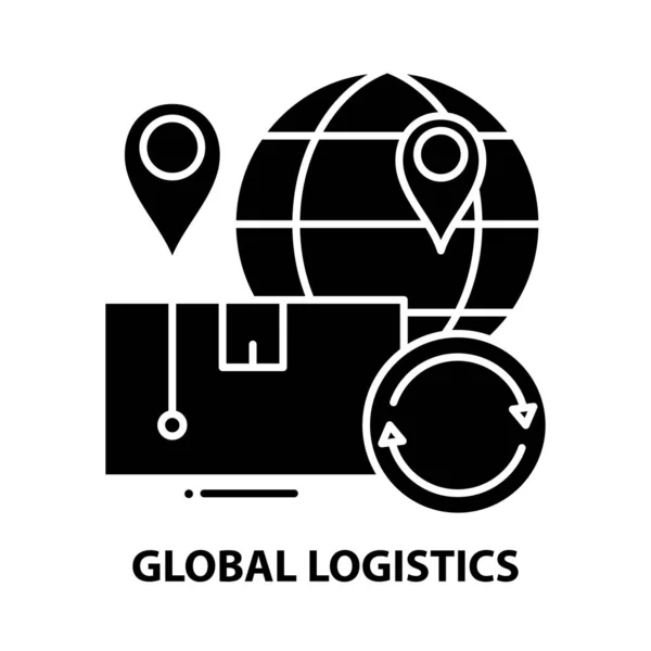 Ícone de logística global, sinal de vetor preto com traços editáveis, ilustração de conceito — Vetor de Stock