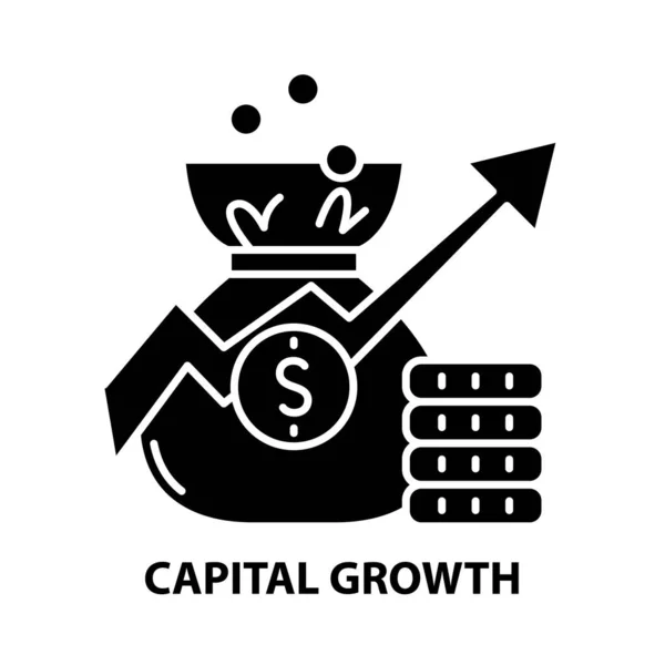 Ikona wzrostu kapitału, czarny znak wektora z edytowalnymi pociągnięciami, ilustracja koncepcyjna — Wektor stockowy