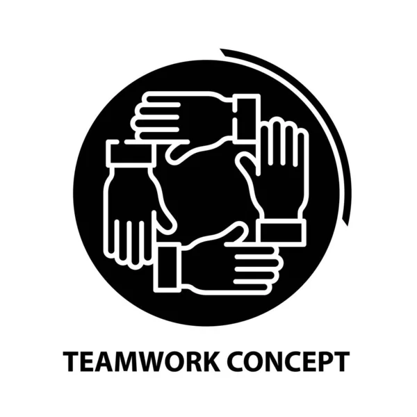 Icono de concepto de trabajo en equipo, signo de vector negro con trazos editables, ilustración de concepto — Vector de stock