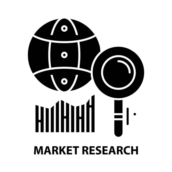 Marknadsundersökning ikon, svart vektor tecken med redigerbara stroke, koncept illustration — Stock vektor