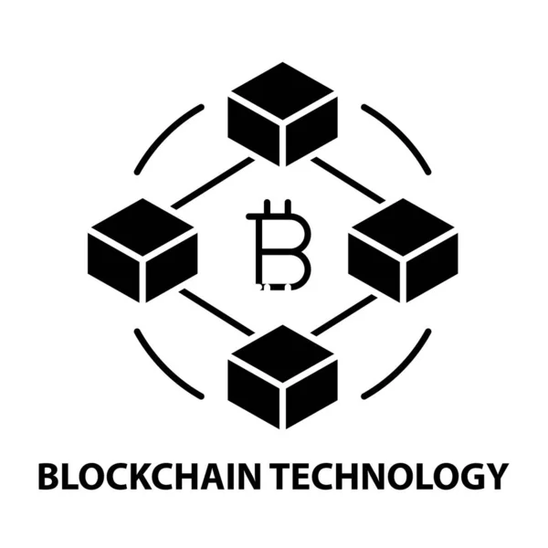 Ícone de tecnologia blockchain, sinal de vetor preto com traços editáveis, ilustração conceito —  Vetores de Stock