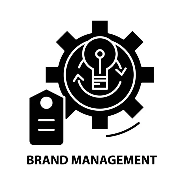 Ícone de gestão de marca, sinal vetorial preto com traços editáveis, ilustração conceito — Vetor de Stock