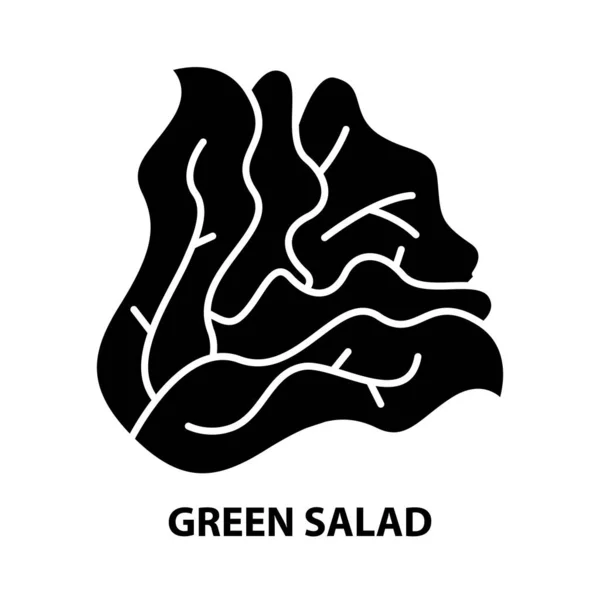 Groene salade icoon, zwart vectorbord met instelbare slagen, conceptillustratie — Stockvector