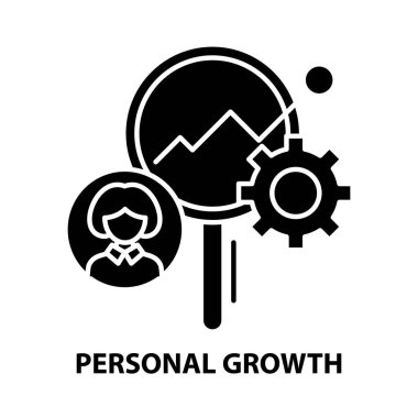 Kişisel büyüme simgesi, düzenlenebilir vuruşlarla siyah vektör işareti, konsept illüstrasyon