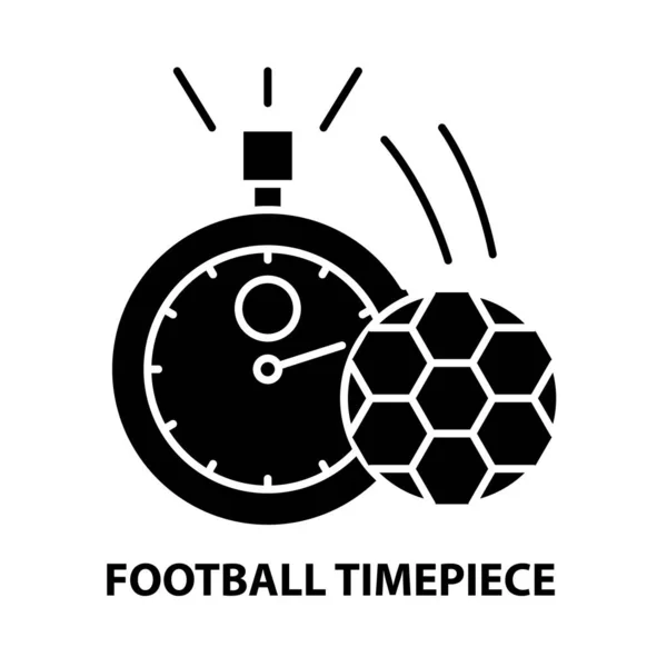 Fußball-Uhr-Symbol, schwarzes Vektorschild mit editierbaren Strichen, Konzeptillustration — Stockvektor
