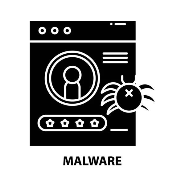 Malware-Symbol, schwarzes Vektorzeichen mit editierbaren Strichen, Konzeptillustration — Stockvektor