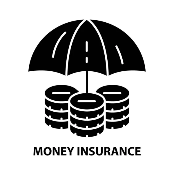 Icono de seguro de dinero, signo de vector negro con trazos editables, ilustración de concepto — Archivo Imágenes Vectoriales