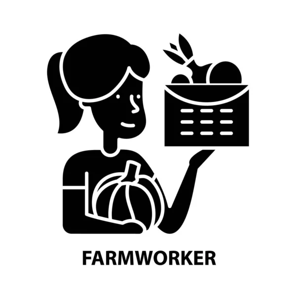 Icono del trabajador agrícola, signo de vector negro con trazos editables, ilustración de concepto — Vector de stock