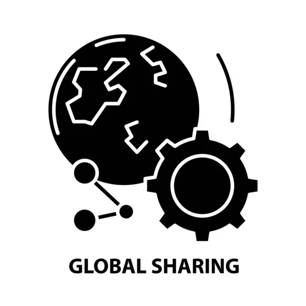 Global sharing icoon, zwart vectorteken met aanpasbare slagen, conceptillustratie — Stockvector