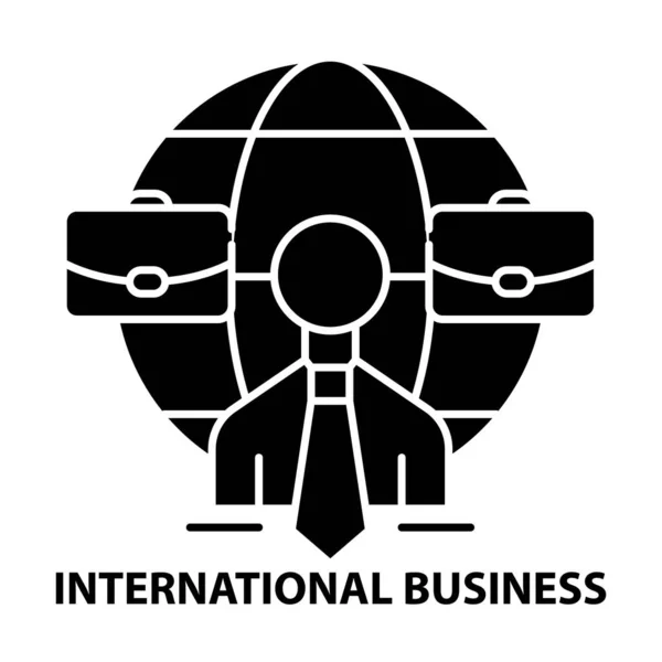 Międzynarodowa ikona biznesu, czarny znak wektora z edytowalnymi pociągnięciami, ilustracja koncepcyjna — Wektor stockowy