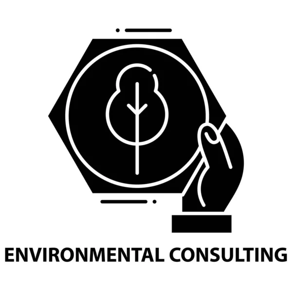 Иконка экологического консалтинга, черный векторный знак с редактируемыми штрихами, концептуальная иллюстрация — стоковый вектор