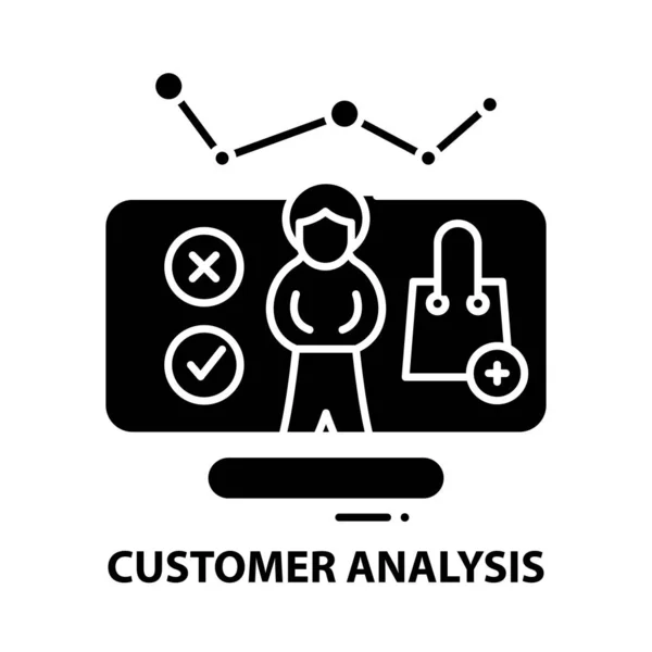 Ícone de análise de cliente, sinal vetorial preto com traços editáveis, ilustração conceito — Vetor de Stock