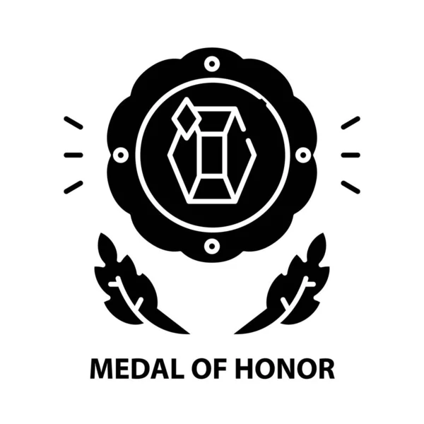 Icône médaille d'honneur, signe vectoriel noir avec traits modifiables, illustration de concept — Image vectorielle