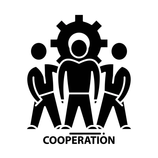 Icono de cooperación, signo de vector negro con trazos editables, ilustración de concepto — Archivo Imágenes Vectoriales