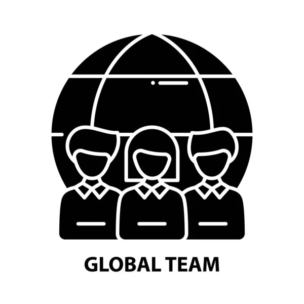 Icono del equipo global, signo de vector negro con trazos editables, ilustración conceptual — Vector de stock