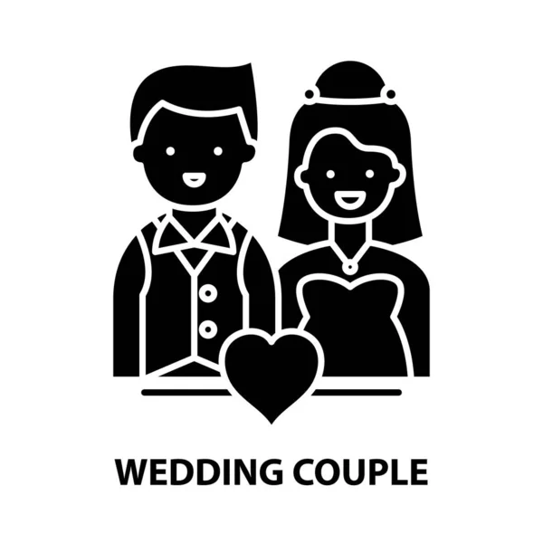 Icono de pareja de boda, signo de vector negro con trazos editables, ilustración de concepto — Archivo Imágenes Vectoriales