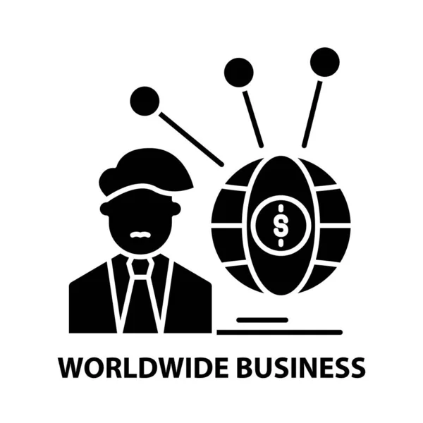 世界中のビジネスアイコン編集可能なストロークの黒いベクトル記号コンセプトイラスト — ストックベクタ