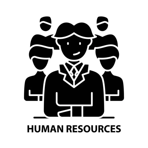 Ícone de recursos humanos, sinal vetorial preto com traços editáveis, ilustração conceito — Vetor de Stock