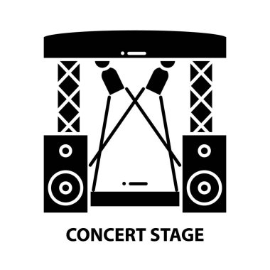 konser sahnesi simgesi, düzenlenebilir vuruşları olan siyah vektör işareti, konsept illüstrasyon