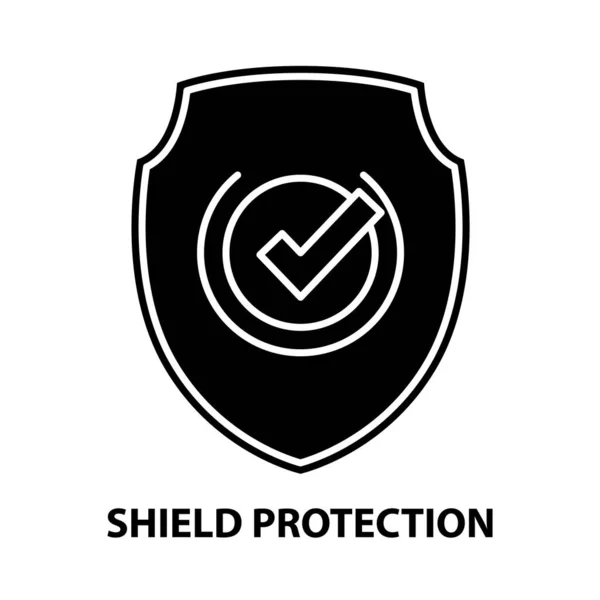Ícone de proteção escudo, sinal de vetor preto com traços editáveis, ilustração conceito —  Vetores de Stock