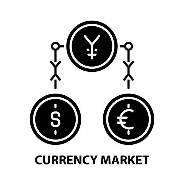 Valuta marknaden ikon, svart vektor tecken med redigerbara stroke, koncept illustration — Stock vektor