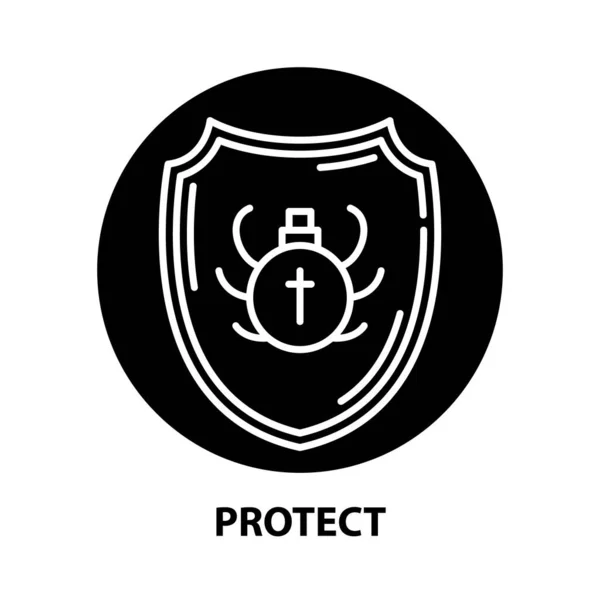 Protect icon, black vector sign with editable strokes, concept illustration — Stock Vector