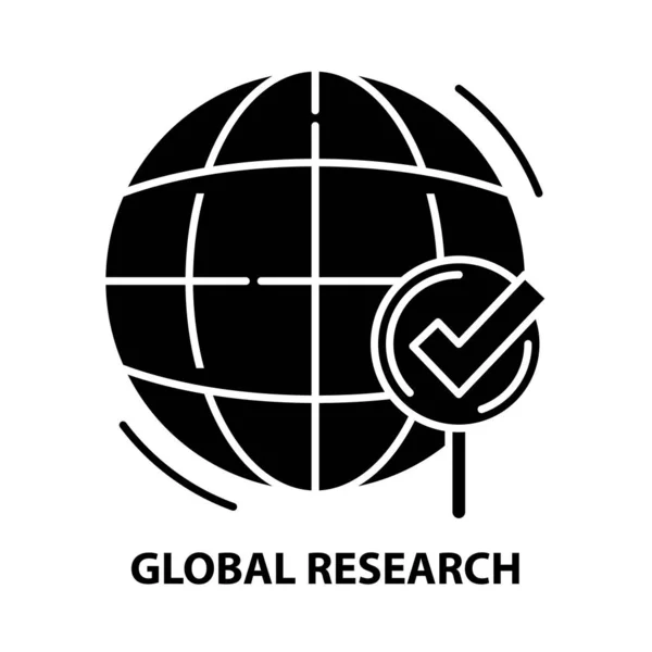 Icono de investigación global, signo de vector negro con trazos editables, ilustración conceptual — Archivo Imágenes Vectoriales