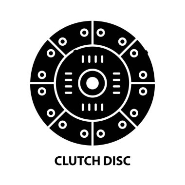 Debriyaj disk simgesi, düzenlenebilir vuruşlarla siyah vektör işareti, konsept illüstrasyon