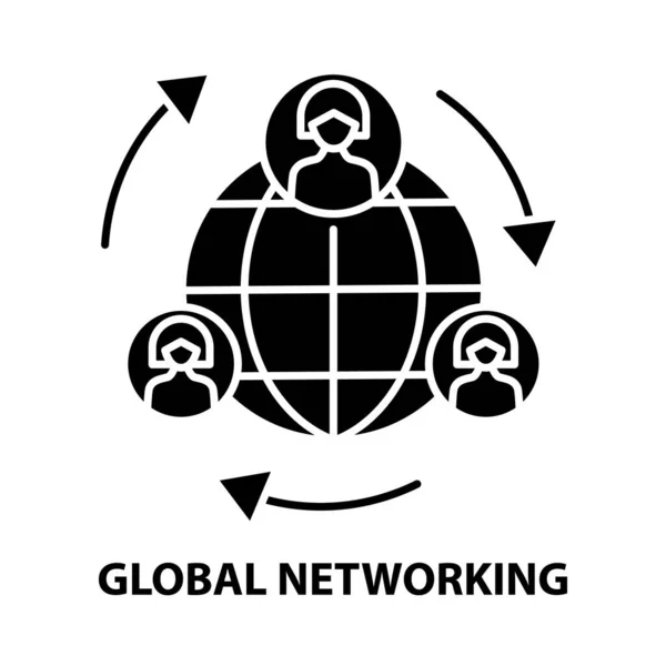 Globalna ikona sieci, czarny znak wektorowy z edytowalnymi pociągnięciami, ilustracja koncepcyjna — Wektor stockowy