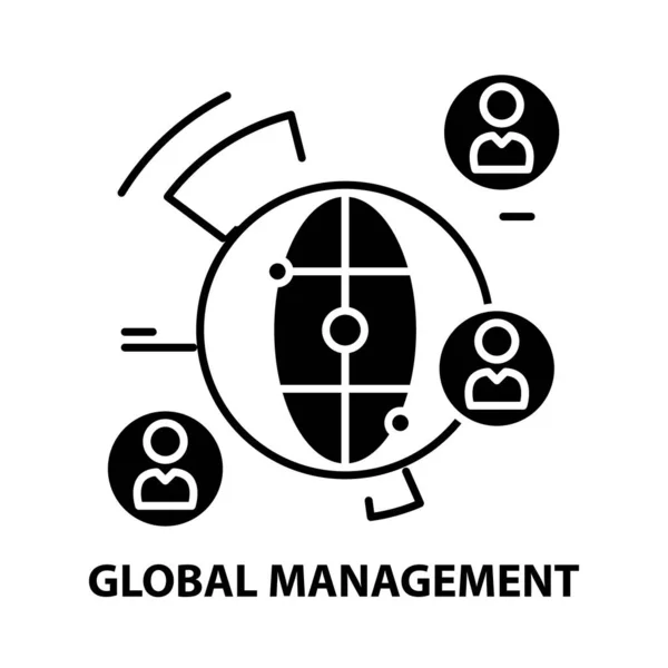 Globales Management-Symbol, schwarzes Vektorzeichen mit editierbaren Strichen, Konzeptillustration — Stockvektor