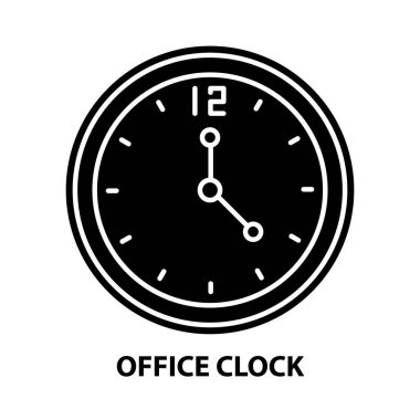 ofis saat simgesi, düzenlenebilir vuruşlu siyah vektör işareti, konsept illüstrasyon