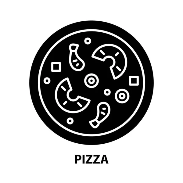 Ícone de pizza, sinal vetorial preto com traços editáveis, ilustração conceito —  Vetores de Stock