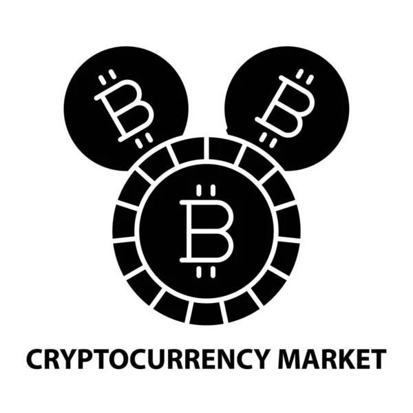 Kryptowährungsmarkt-Symbol, schwarzes Vektorzeichen mit editierbaren Strichen, Konzeptillustration — Stockvektor