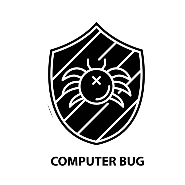 Εικονίδιο bug υπολογιστή, μαύρο διάνυσμα υπογράψει με επεξεργάσιμο εγκεφαλικά επεισόδια, εικονογράφηση έννοια — Διανυσματικό Αρχείο