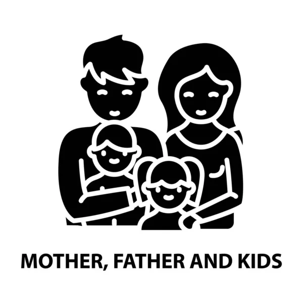 Mamma, far och barn ikon, svart vektor tecken med redigerbara stroke, begrepp illustration — Stock vektor