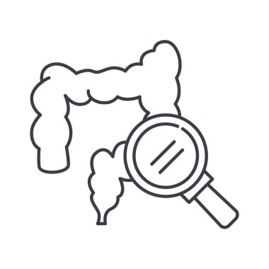 Bağırsak tarama simgesi, doğrusal izole resimleme, ince çizgi vektörü, web tasarım işareti, düzenlenebilir konsept sembolü beyaz arkaplan üzerinde.