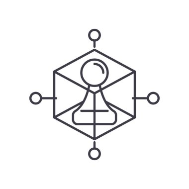 Bilgi stratejisi simgesi, doğrusal izole edilmiş illüstrasyon, ince çizgi vektörü, web tasarım işareti, düzenlenebilir çizgi konsept sembolü beyaz arkaplan üzerinde.